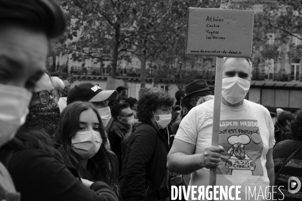 Rassemblement en hommage à Samuel Paty, Place de la République. Demonstration against terrorism,  Samuel Paty assassinated.