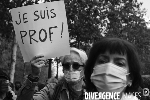 Rassemblement en hommage à Samuel Paty, Place de la République. Demonstration against terrorism,  Samuel Paty assassinated.