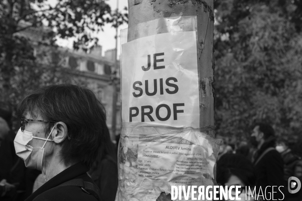 Rassemblement en hommage à Samuel Paty, Place de la République. Demonstration against terrorism,  Samuel Paty assassinated.