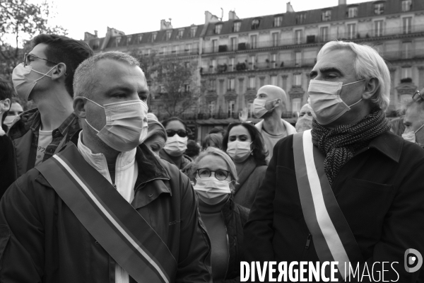 Rassemblement en hommage à Samuel Paty, Place de la République. Demonstration against terrorism,  Samuel Paty assassinated.