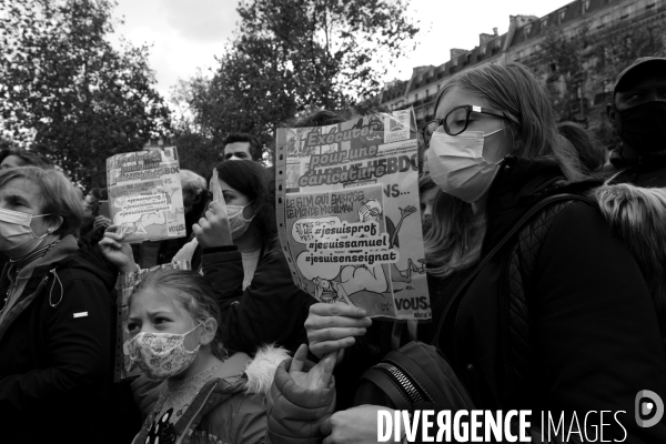 Rassemblement en hommage à Samuel Paty, Place de la République. Demonstration against terrorism,  Samuel Paty assassinated.