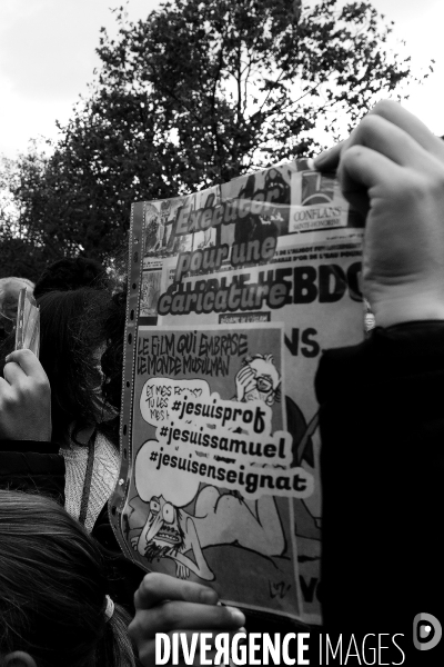 Rassemblement en hommage à Samuel Paty, Place de la République. Demonstration against terrorism,  Samuel Paty assassinated.