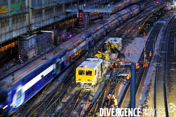 Travaux nocturnes sur le faisceau ferroviaire de la ligne Paris Saint Lazare