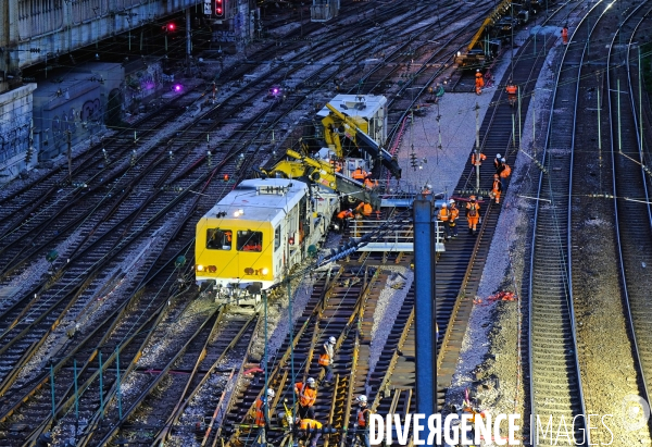 Travaux nocturnes sur le faisceau ferroviaire de la ligne Paris Saint Lazare