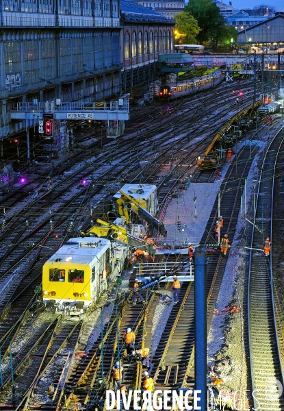 Travaux nocturnes sur le faisceau ferroviaire de la ligne Paris Saint Lazare