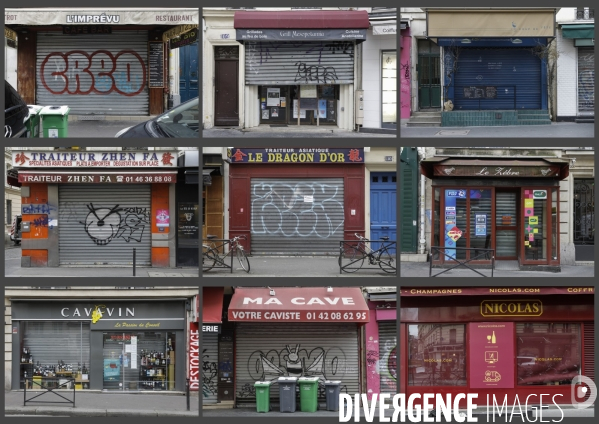 Magasins fermés la veille du premier jour de confinement rue de Belleville à Paris