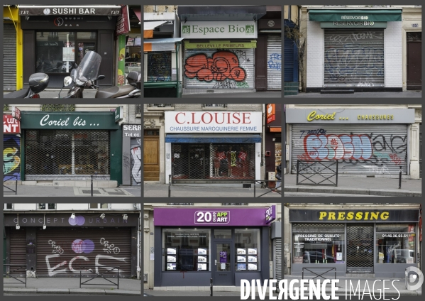 Magasins fermés la veille du premier jour de confinement rue de Belleville à Paris