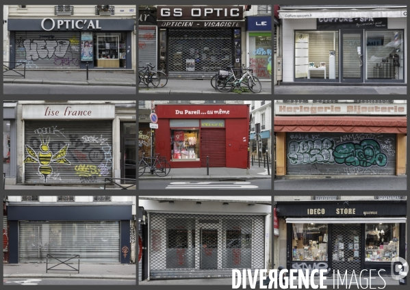 Magasins fermés la veille du premier jour de confinement rue de Belleville à Paris