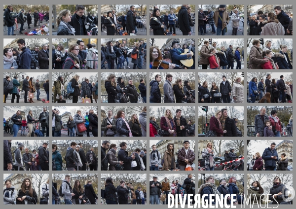 Portraits de la foule devant le Bataclan 1 mois après les attentats du 13 novembre 2015