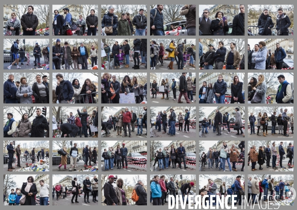 Portraits de la foule devant le Bataclan 1 mois après les attentats du 13 novembre 2015