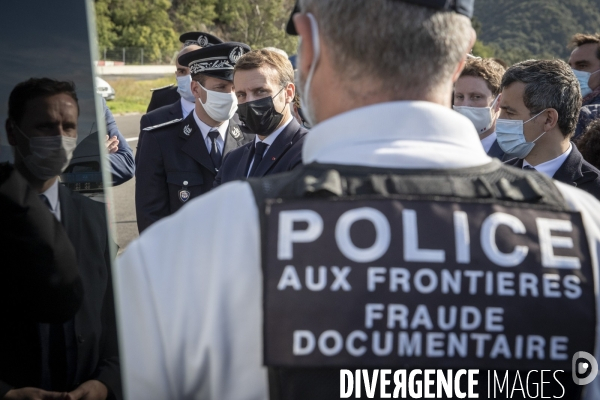 Macron et Darmanin au Col du Perthus, frontiere espagnole