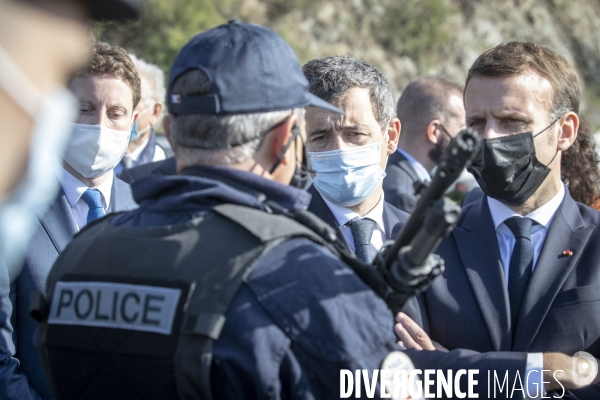 Macron et Darmanin au Col du Perthus, frontiere espagnole