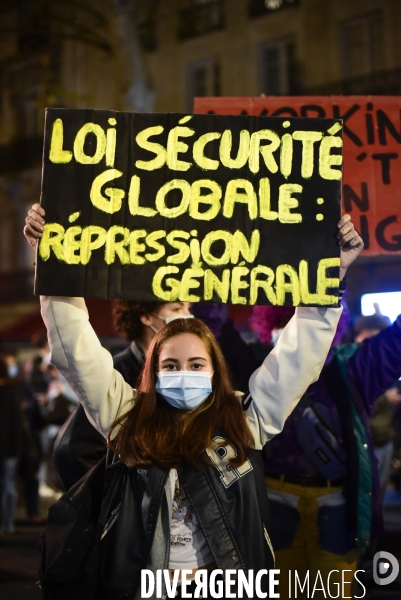 Manifestation contre le projet de loi SECURITE GLOBALE, Demonstration against new security law project against freedom of information.