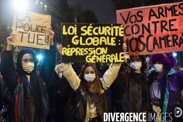 Manifestation contre le projet de loi SECURITE GLOBALE, Demonstration against new security law project against freedom of information.