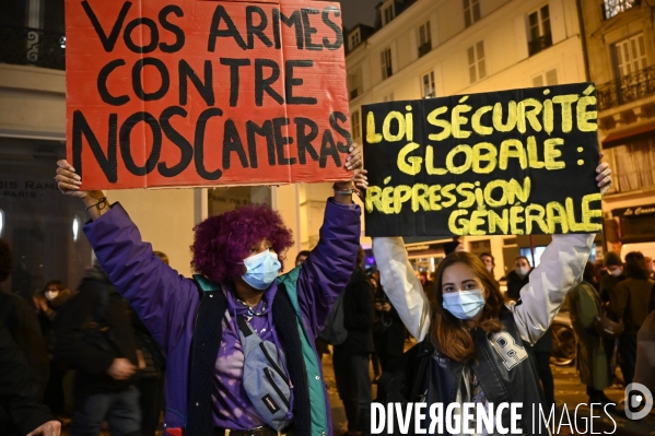 Manifestation contre le projet de loi SECURITE GLOBALE, Demonstration against new security law project against freedom of information.