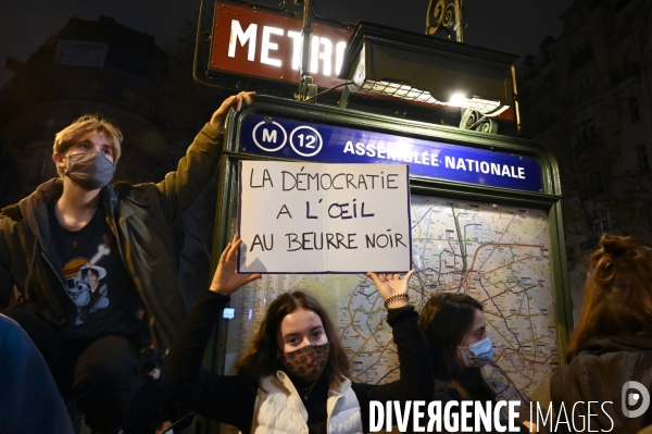 Manifestation contre le projet de loi SECURITE GLOBALE, Demonstration against new security law project against freedom of information.