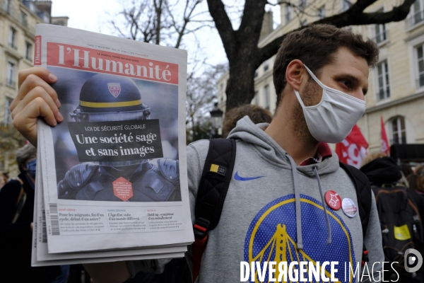 Manifestation contre le projet de loi sur la securité globale. Demonstration against the proposed  overall security  bill,