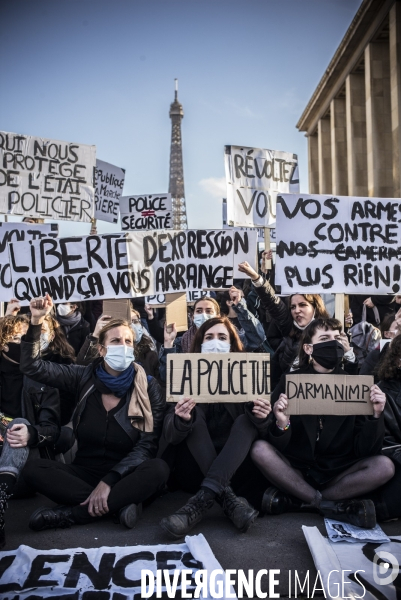 Rassemblement contre la loi de securite globale, place du trocadero.