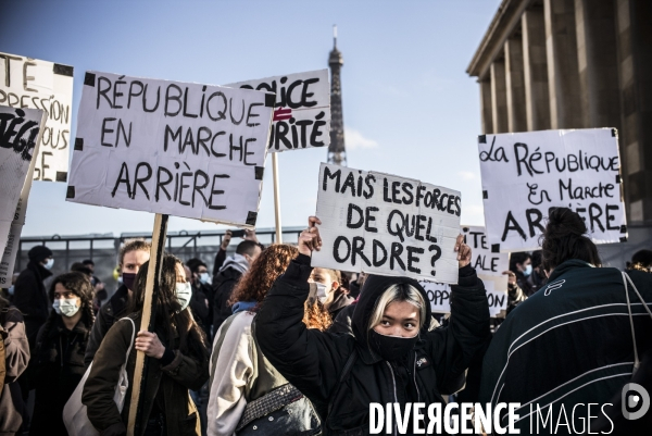 Rassemblement contre la loi de securite globale, place du trocadero.