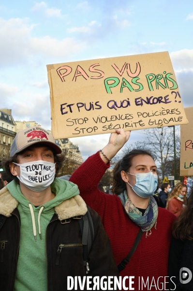 Manifestation contre le projet de loi SECURITE GLOBALE PPL, Demonstration against new security law project against freedom of information.