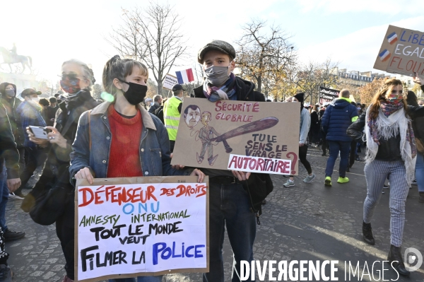 Manifestation contre le projet de loi SECURITE GLOBALE PPL, Demonstration against new security law project against freedom of information.