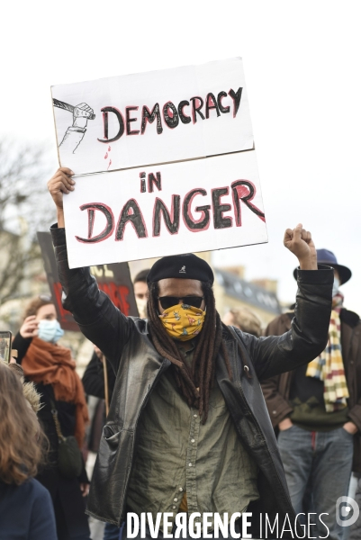 Manifestation contre le projet de loi SECURITE GLOBALE PPL, Demonstration against new security law project against freedom of information.