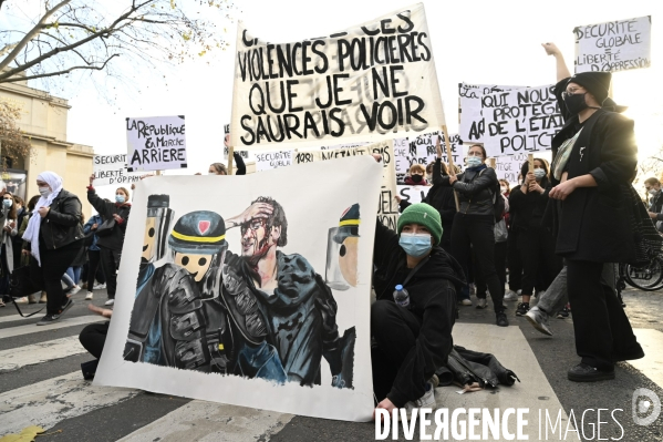 Manifestation contre le projet de loi SECURITE GLOBALE PPL, Demonstration against new security law project against freedom of information.