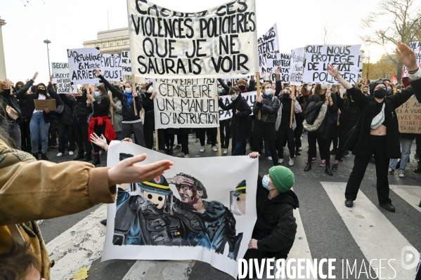 Manifestation contre le projet de loi SECURITE GLOBALE PPL, Demonstration against new security law project against freedom of information.