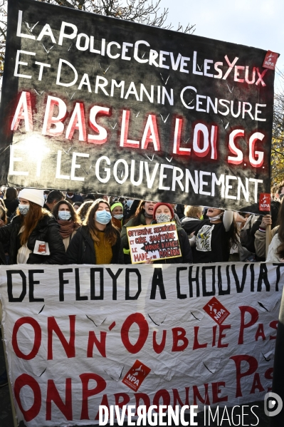 Manifestation contre le projet de loi SECURITE GLOBALE PPL, Demonstration against new security law project against freedom of information.