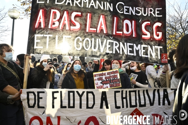Manifestation contre le projet de loi SECURITE GLOBALE PPL, Demonstration against new security law project against freedom of information.