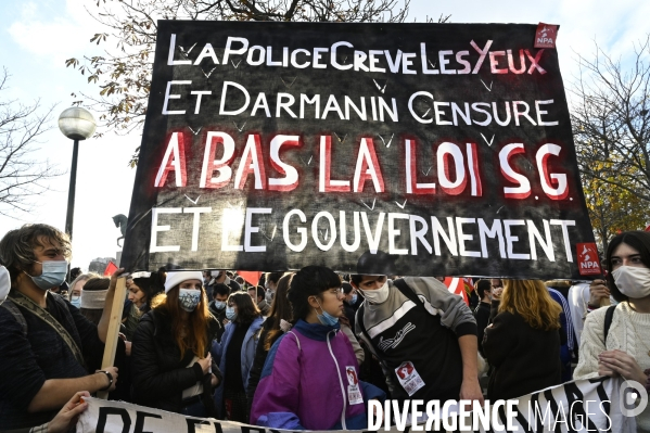 Manifestation contre le projet de loi SECURITE GLOBALE PPL, Demonstration against new security law project against freedom of information.