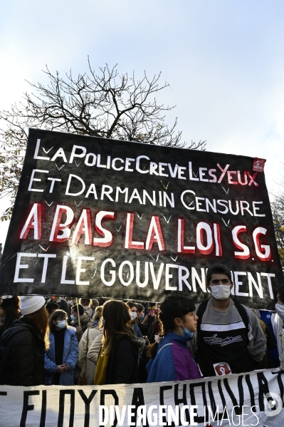 Manifestation contre le projet de loi SECURITE GLOBALE PPL, Demonstration against new security law project against freedom of information.