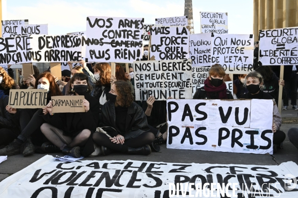 Manifestation contre le projet de loi SECURITE GLOBALE PPL, Demonstration against new security law project against freedom of information.