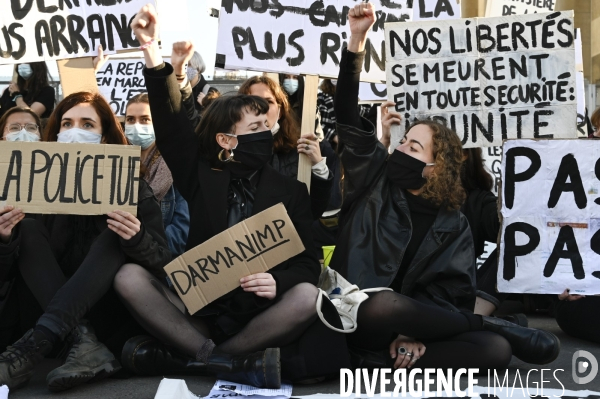 Manifestation contre le projet de loi SECURITE GLOBALE PPL, Demonstration against new security law project against freedom of information.