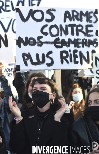 Manifestation contre le projet de loi SECURITE GLOBALE PPL, Demonstration against new security law project against freedom of information.