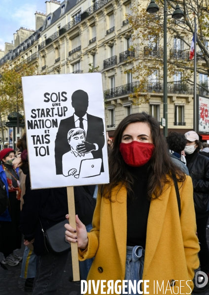 Manifestation contre le projet de loi SECURITE GLOBALE PPL, Demonstration against new security law project against freedom of information.
