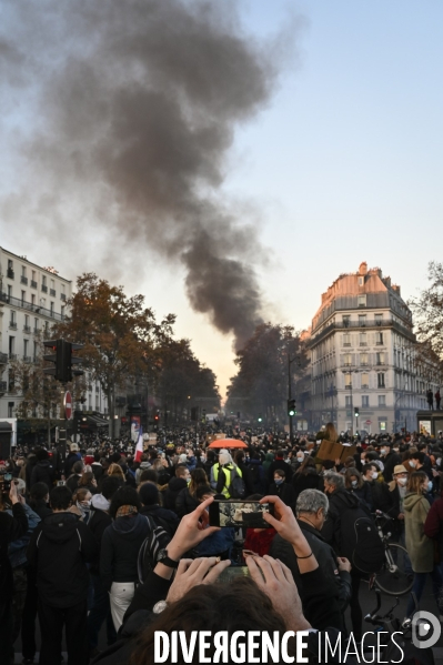 Manifestation contre le projet de loi SECURITE GLOBALE PPL, la marche des libertés du 28 novembre 2020. Demonstration against new security law project against freedom of information.