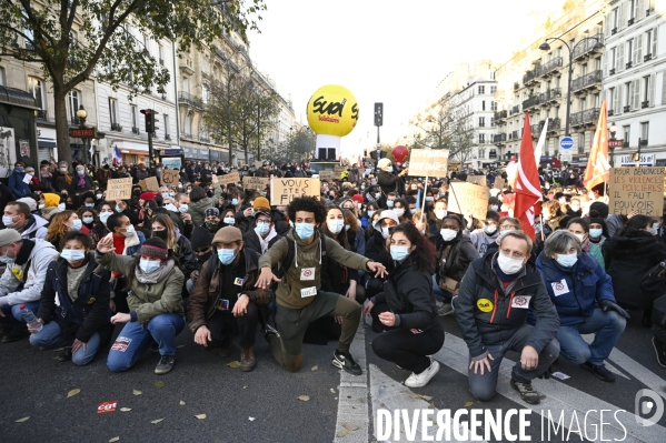 Manifestation contre le projet de loi SECURITE GLOBALE PPL, la marche des libertés du 28 novembre 2020. Demonstration against new security law project against freedom of information.