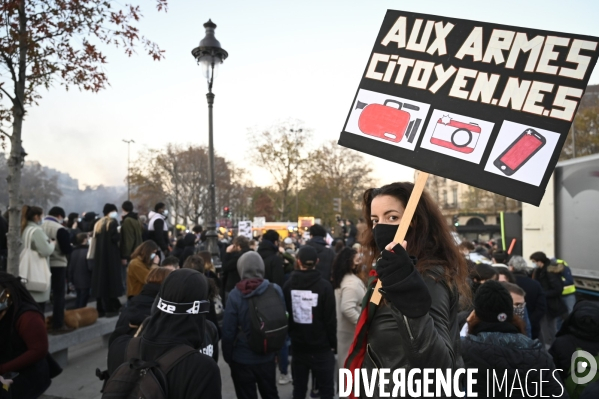 Manifestation contre le projet de loi SECURITE GLOBALE PPL, la marche des libertés du 28 novembre 2020. Demonstration against new security law project against freedom of information.