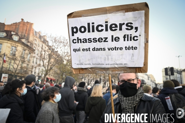 Manifestation contre le projet de loi SECURITE GLOBALE PPL, la marche des libertés du 28 novembre 2020. Demonstration against new security law project against freedom of information.