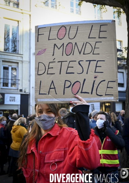 Manifestation contre le projet de loi SECURITE GLOBALE PPL, la marche des libertés du 28 novembre 2020. Demonstration against new security law project against freedom of information.