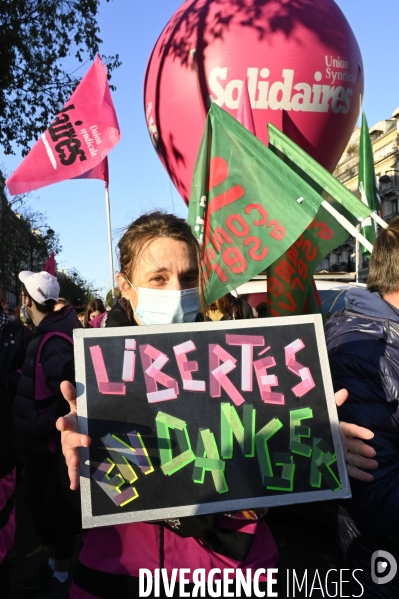 Manifestation contre le projet de loi SECURITE GLOBALE PPL, la marche des libertés du 28 novembre 2020. Demonstration against new security law project against freedom of information.