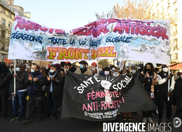 Manifestation contre le projet de loi SECURITE GLOBALE PPL, la marche des libertés du 28 novembre 2020. Demonstration against new security law project against freedom of information.