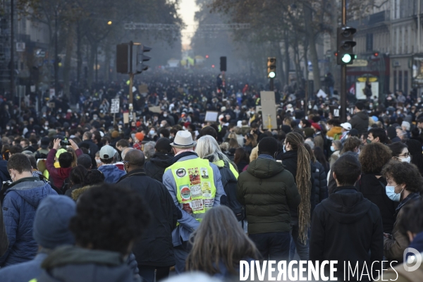 Manifestation contre le projet de loi SECURITE GLOBALE PPL, la marche des libertés du 28 novembre 2020. Demonstration against new security law project against freedom of information.