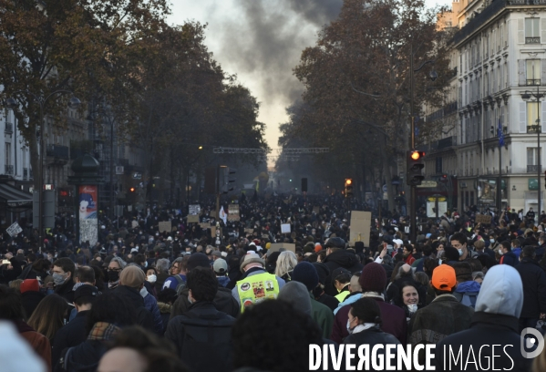 Manifestation contre le projet de loi SECURITE GLOBALE PPL, la marche des libertés du 28 novembre 2020. Demonstration against new security law project against freedom of information.