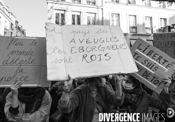 Manifestation contre le projet de loi SECURITE GLOBALE PPL, la marche des libertés du 28 novembre 2020. Demonstration against new security law project against freedom of information.