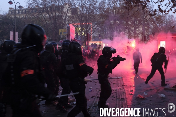 Manifestation contre la loi sécurité globale Paris.  Protest against the newly voted global security law in Paris.