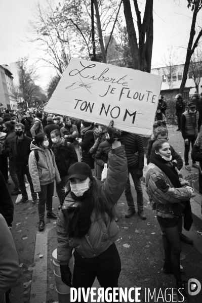 Manifestation contre le projet de loi SECURITE GLOBALE PPL, la marche des libertés du 5 decembre 2020. Demonstration against new security law project against freedom of information.