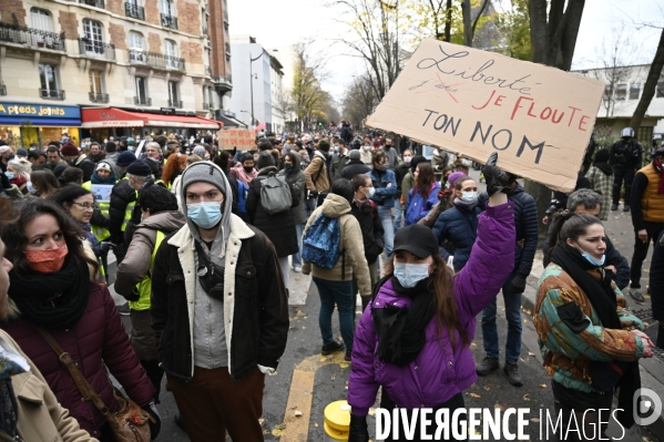 Manifestation contre le projet de loi SECURITE GLOBALE PPL, la marche des libertés du 5 decembre 2020. Demonstration against new security law project against freedom of information.