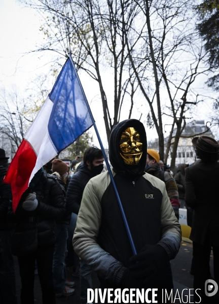 Manifestation contre le projet de loi SECURITE GLOBALE PPL, la marche des libertés du 5 decembre 2020. Demonstration against new security law project against freedom of information.